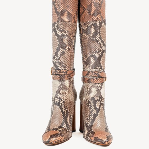 Gucci SS/15 Runway Biscotto & Taffy Python Buckled Knee-High Boots - Picture 4 of 15